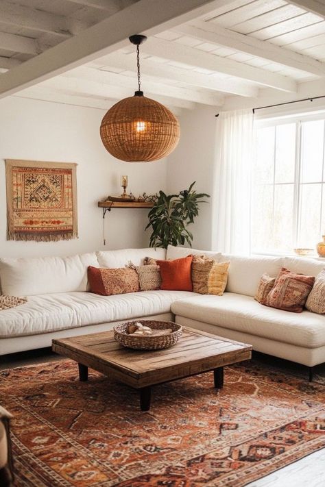 Achieve a relaxed, free-spirited vibe with a bohemian-inspired living room. Mix and match colorful textiles, patterns, and natural materials like rattan or wood. Incorporate plenty of plants, layered rugs, and oversized pillows for that perfect boho look. Add hanging macramé planters and string lights for a cozy, eclectic finish. 🌿🛋 #BohoLiving #EclecticDecor #FreeSpiritStyle Layered Rugs Living Room, Arizona Apartment, Living Room Decor Small, Living Room Layout Ideas, Room Layout Ideas, Hart House, Mystery House, Storage Living Room, Diy Deco