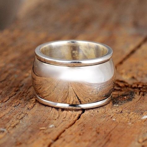 Handmade Jewelry Ring, Hammered Band, Dome Ring, Silver Spinner Rings, Sterling Silver Rings Bands, Sterling Jewelry, Spinner Ring, Wide Band Rings, Handmade Rings