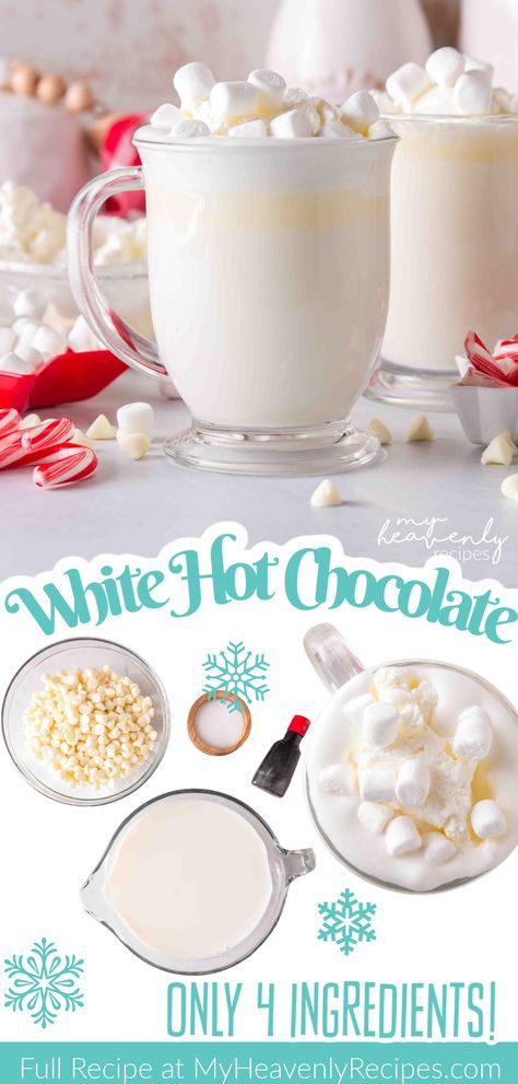 white hot chocolate White Hot Chocolate Mix Recipe, Hot Chocolate Night, Easy Winter Drinks, Homemade White Hot Chocolate, White Hot Cocoa, Holiday Hot Cocoa Bar, Iced Hot Chocolate, White Hot Chocolate Recipe, Eggnog Recipe Homemade