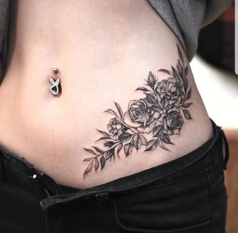 Janice tattoo Tummy Tattoo, Stomach Tattoos Women, Waist Tattoos, Belly Tattoos, Belly Tattoo, Hip Tattoos Women, Cool Tattoo, Stomach Tattoos, Hip Tattoo