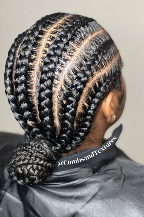 Natural stitch braids. Six cornrows. Stitch braids. Cornrow styles Feed In Braids Bun, Stitch Cornrows, Dess Dior, Cornrows Natural Hair, Cornrows Braids For Black Women, Cornrows Styles, Big Braids, Big Box Braids Hairstyles, Protective Hairstyles For Natural Hair