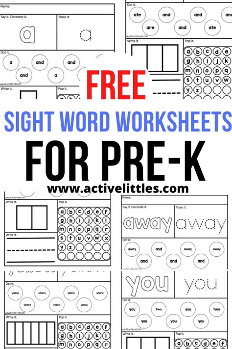 Pre K Sight Word Worksheets Free Printable - Active Littles Sight Word Printables Free, Free Printable Sight Words, Sight Words For Preschool, Sight Words Kindergarten Printables, Printable Sight Words, Sight Word Worksheets Free, Pre K Sight Words, Sight Word Booklets, Sight Words Kindergarten Activities