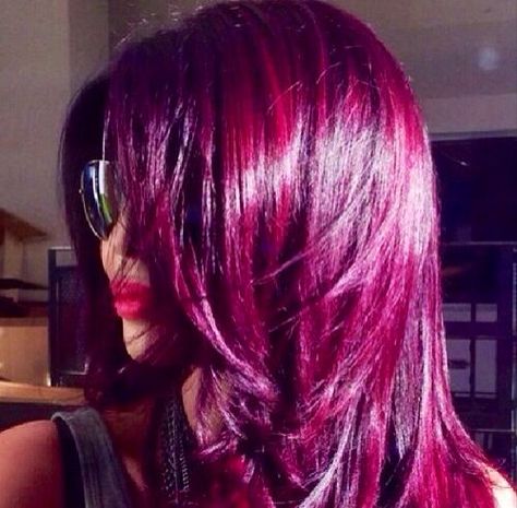 Plum Magenta Hair, Funky Summer Hair Color, Fuschia Hair Color, Magenta Purple Hair, Magenta And Purple Hair, Purple And Magenta Hair, Red Purple Hair Color, Raspberry Red Hair, Dark Magenta Hair