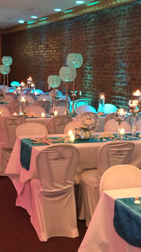 Under the sea Under The Sea Centerpiece Ideas, Beach Quince, Under The Sea Wedding Theme, Under The Sea Sweet 16, Beach Wedding Cake Ideas, Under The Sea Quinceanera Theme, Under The Sea Prom, Under The Sea Wedding, Sea Wedding Theme