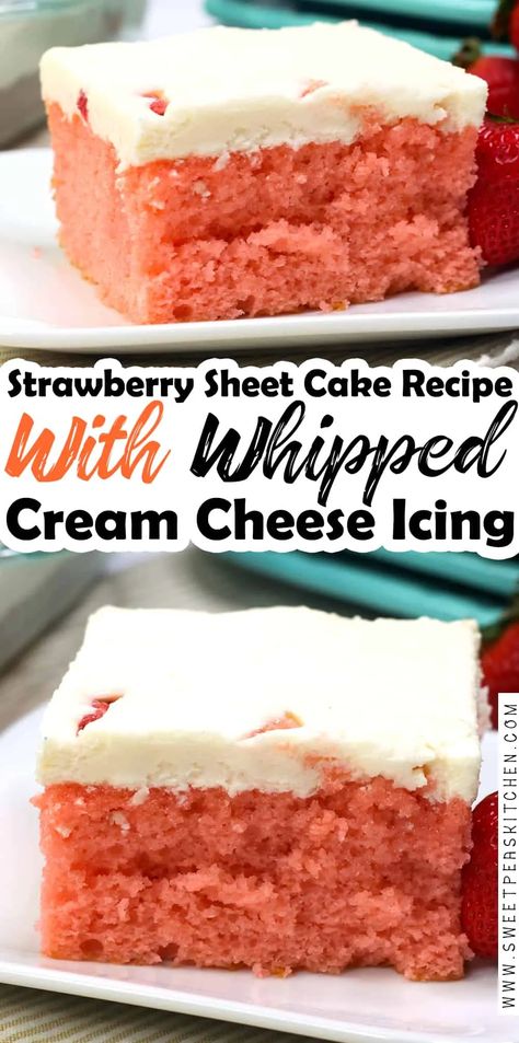 Best Icing For Strawberry Cake, Homemade Strawberry Cake With Cream Cheese Icing, Strawberry Cake With Whipped Icing, Strawberry Cake Cream Cheese Icing, Sheet Cake Icing Recipes, Strawberry Cake With Cool Whip Frosting, Icing For Strawberry Cake, Strawberry Cake With Whipped Cream Icing, Strawberry Cake With Cream Cheese Icing