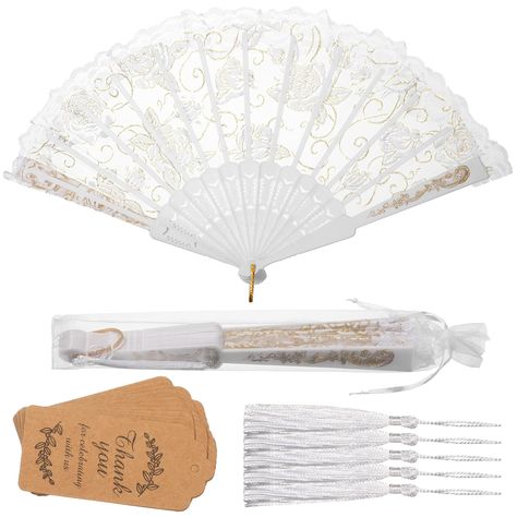 PRICES MAY VARY. Proper Size to Apply: bridal hand fan measures around 23 cm in length, longest expanded diameter is about 42 cm, with 14 fan frames, easy to open and close, ideal size to be carried and stored in your bags Classic Colors and Styles: our hand held fans for wedding are designed in white color and lace styles, decorated with gold rose and floral patterns, making you more elegant and eye catching in the crowd Nice Combination Set: there are 24 pieces lace hand fans with tassels and Dancing Props, Ring Pillow Lace, Plastic Lace, Hand Fans For Wedding, Fan Hand, Folding Hand Fan, Wedding Fans, Hand Fans, Folding Fan