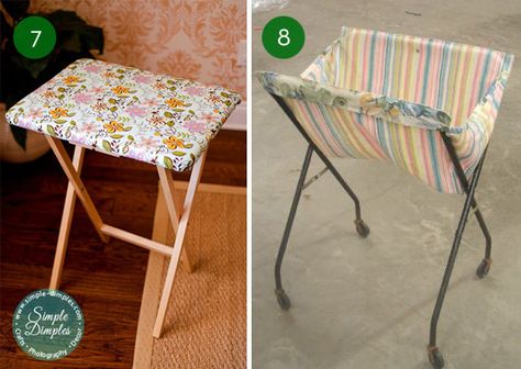 10 Clever Ways To Make Over Your TV Tray Tables Tv Tray Upcycle Ideas, Wood Tv Trays Makeover, Tv Tray Makeover Diy, Painted Tv Trays, Display Techniques, Tv Tray Makeover, Wooden Tv Trays, Sewing Table Repurpose, Metal Tv Trays