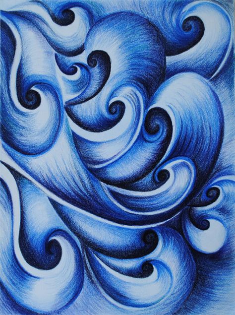 Blue Waves Contemporary Art #contemporaryart #bluewaves #blueandwhite #creativeinchicago #abstractart Blue Color Drawing, Color Pencil Abstract Drawing, Color Pencil Projects, Abstract Color Pencil Drawings, Colored Pencil Patterns, Abstract Colored Pencil Art Ideas, Abstract Pencil Drawings Inspiration, Abstract Art Colored Pencil, Colored Pencil Abstract Art