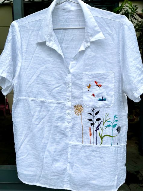 Shirt Embroidery Designs, Top Reference, Embroidery Shirt Men, Office Wear Women Work Outfits, Korean Shirts, Morals Quotes, Embroidered Tops, Cotton Blouse Design, Mens Kurta Designs