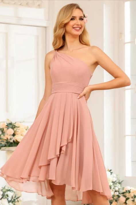 Elegant One shoulder Sleeveless Tiered Homecoming Dress | Risias Pleated Short Dress, One Shoulder Homecoming Dress, High Skirt, Home Dress Women, One Shoulder Bridesmaid Dresses, One Shoulder Bridesmaid, Hourglass Silhouette, Prom Dresses Sleeveless, Dress With Ruffles