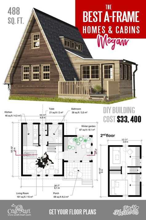 Cabin With Loft, Small House Floor Plan, Design Casa Piccola, Cute Small Houses, Houses Small, Small Cabin Plans, A Frame Cabins, A Frame House Plans, Small House Floor Plans