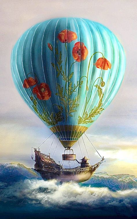 Hot Air Balloon Tattoo, Air Balloon Tattoo, The Golden Dawn, Hot Air Balloons Art, Balloon Tattoo, Steampunk Airship, Golden Dawn, Art Optical, Balloon Art