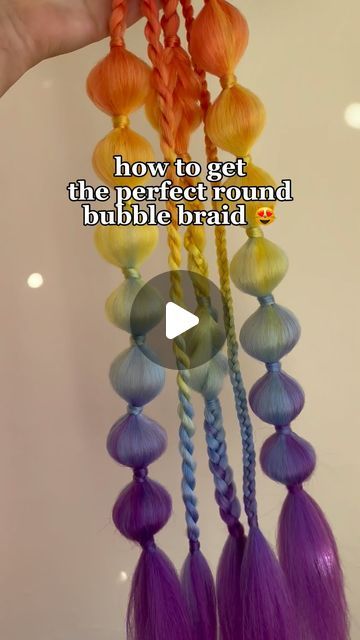 Festival Braids, Body Glitter & More on Instagram: "the BEST way to get perfect bubble braids every time 😩😻 I literally will not do them any other way now 
♡

♡

♡
#braid #braids #braiding #braider #braidtutorial #hairbraiding #tutorial #howto #festivalhair #festivalbraids #hairtutorial #ravebraids #ravehair #hairstyle #hairstyles #bubblebraid #bubblebraids" Fake Hair Bubble Braids, Inside Out Bubble Braid, False French Braid, Braids With Extra Hair, Festival Hair Braids Tutorials, How To Heart Braid, Festival Braids Tutorials, Hair Competition Ideas, Diy Festival Braids