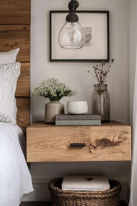 "Upgrade your bedroom with sleek DIY Floating Nightstands! 🛠️✨ #HomeDIY #FloatingFurniture #NightstandDIY" Boho Nightstand Decor, Diy Floating Nightstand, Floating Nightstand Diy, Floating Nightstand Ideas, Nightstand Diy, Boho Nightstand, Nightstand Ideas, Floating Nightstands, Diy Nightstand