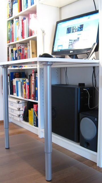 Billy desk - IKEA Hackers Diy Desk Ikea, Bookcases Ideas, Ikea Computer Desk, Ikea Billy Hack, Desk Ikea, Bookcase Hack, Billy Ikea, Billy Bookcases, Billy Regal