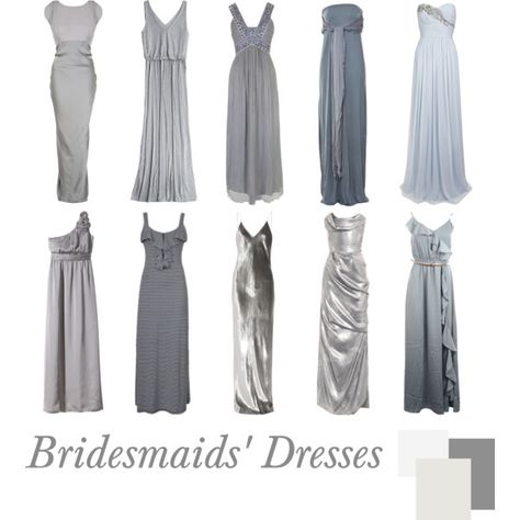 "Bridesmaids' Dresses | Silver Long" by pinkrubbersoul on Polyvore Silver Grey Bridesmaid Dresses, Marchesa Gowns, Dresses Silver, Silver Dresses, Silver Bridesmaid Dresses, Silver Bridesmaid, Grey Bridesmaids, Bridesmaid Colors, Plus Size Cocktail Dresses