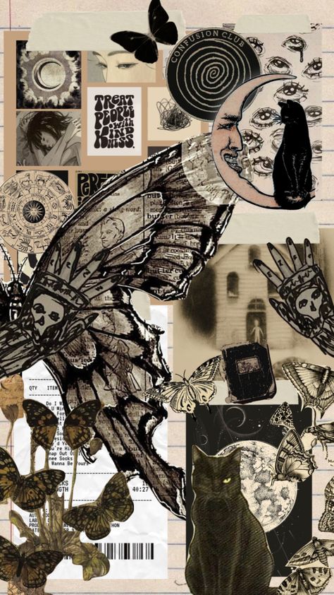 Butterfly Collage Wallpaper, Collage Aesthetic Wallpaper, Collage Wallpaper Aesthetic, Butterfly Collage, Helloween Wallpaper, Arte Van Gogh, Collage Wallpaper, Witchy Wallpaper, Simple Phone Wallpapers