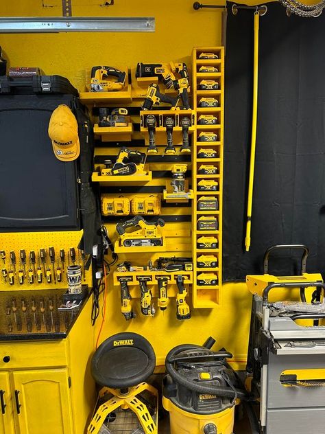 DeWALT Owners Group | I think the best thing I’ve ever built was my collection 💪 | Facebook Dewalt Workbench, Dewalt Storage, Dewalt Tools, Milwaukee Tools, Garage Shop, Garage Tools, Tool Sheds, Wood Planters, Shop Ideas