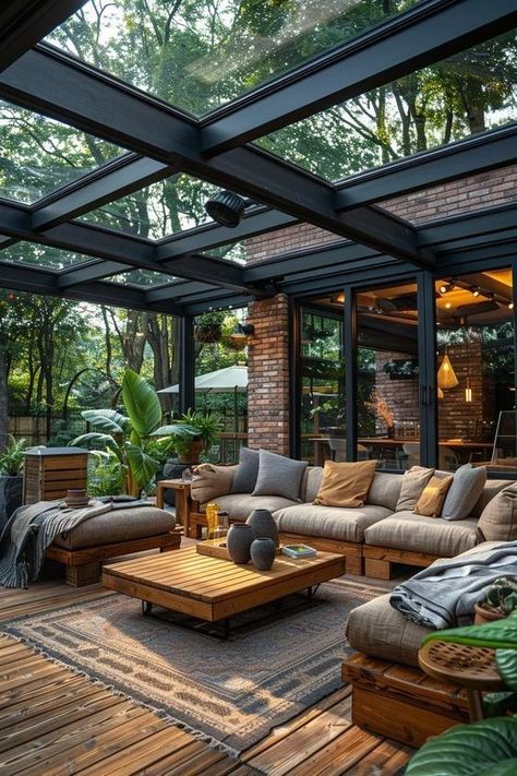 Outdoor Home Design Ideas, Outdoor Porches Ideas, Partially Covered Patio Ideas, Large Outdoor Living Space, Solarium Room Modern, Roof Ideas Architecture Design, Roof Extension Over Patio, Home Patio Ideas, Porch Patio Ideas