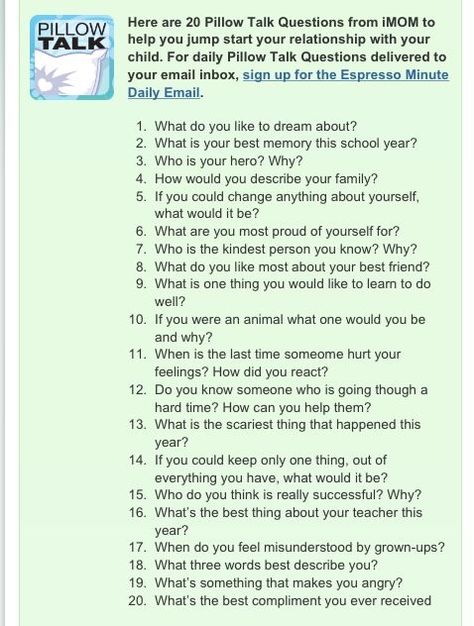 These are great relationship starter questions and journal questions!  #pillowtalk #relationshipbuilders #parenting Pillow Talk Questions, Creativity Ideas, Love And Logic, Parenting Help, Better Parent, Parenting 101, Dating Questions, Family Parenting, Pillow Talk