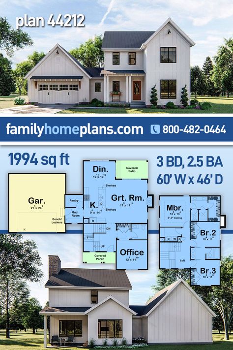 Farmhouse House Plan 44212 with 3 Beds, 3 Baths, 2 Car Garage Main Level Floor Plans, 3 Bed House Floor Plan, House Plans With Mudroom, Modern House Floor Plans, Basement House Plans, Two Story House Plans, Sims 4 House Plans, Small House Floor Plans, Custom Home Plans