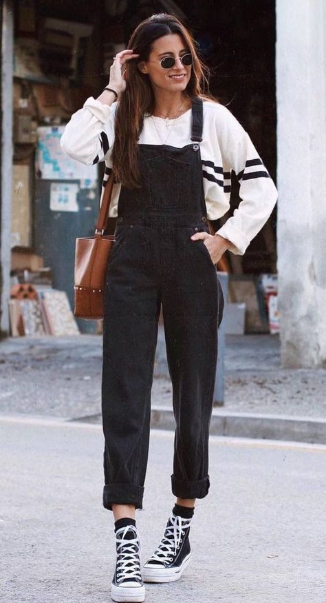 Spring Outfits For Teen Girls, Black Denim Jumpsuit, Outfits Sommer, Trendy Spring Outfits, Black Overalls, Hipster Outfits, Ținută Casual, Modieuze Outfits, 2020 Trends