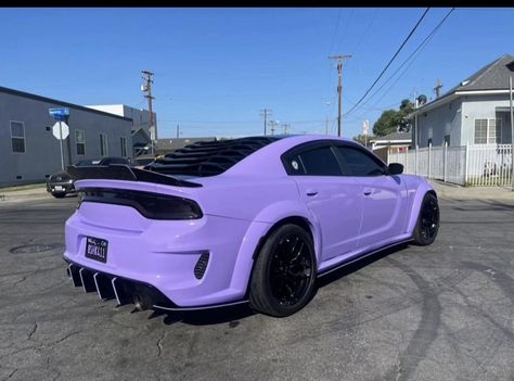 Purple Dodge Charger Hellcat, Purple Srt Hellcat, Purple Hellcat Charger, Purple Wrapped Car, Purple Dodge Charger, Purple Hellcat, Purple Car Interior, Demon Charger, Dodge Charger Aesthetic