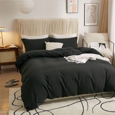 Tan Bedroom, Dark Bedding, Full Size Duvet Cover, Bedroom Decor Dark, Black Bed Set, Black Comforter, Black Duvet, Black Duvet Cover, Black Sheets