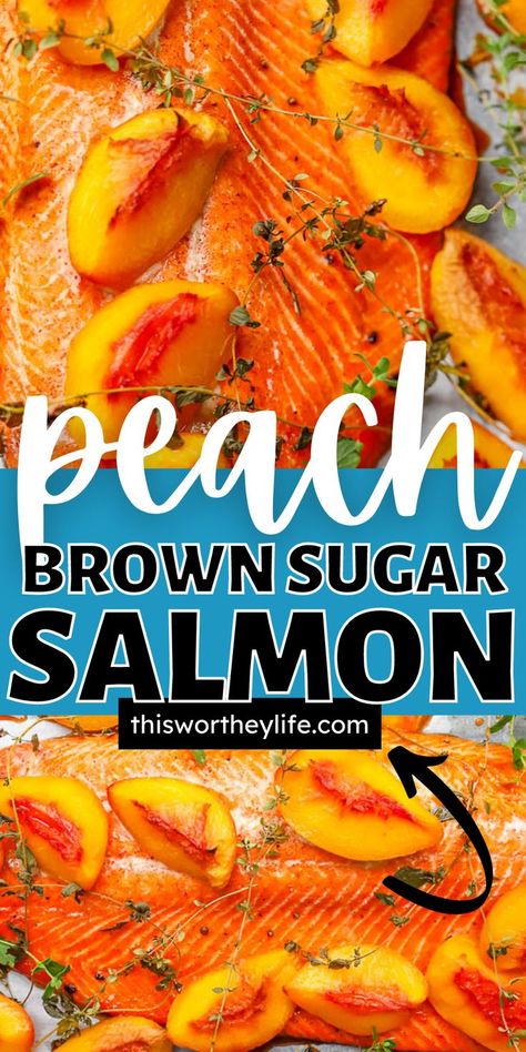 Peach Recipes Dinner, Salmon Recipes Brown Sugar, Peach Dish, Brown Sugar Salmon, Brown Sugar Peaches, Cilantro Recipes, Salmon Marinade, Pescetarian Recipes, White Fish Recipes