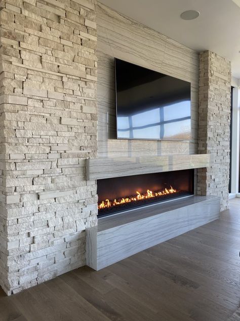 Acucraft Signature 8′ Linear Open Gas Fireplace with Lava Rock (1) Gas Fireplace Hearth, Linear Fireplace With Hearth, Brick Fireplace Surround, Linear Fireplaces, Gas Fireplace Ideas Living Rooms, Modern Fireplace Ideas Living Rooms, Linear Gas Fireplace, Indoor Gas Fireplace, Fireplace Feature Wall