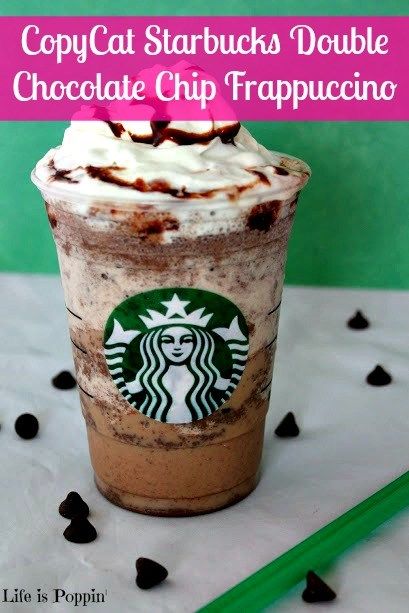 16 Incredible Starbucks Copy-Cats - Love and Marriage Chocolate Chip Frappuccino Recipe, Double Chocolate Chip Frappuccino, Starbucks Frappe, Chocolate Chip Frappe, Nonalcoholic Drink, Resep Starbuck, Minuman Starbucks, Drink Recipies, Starbucks Orders