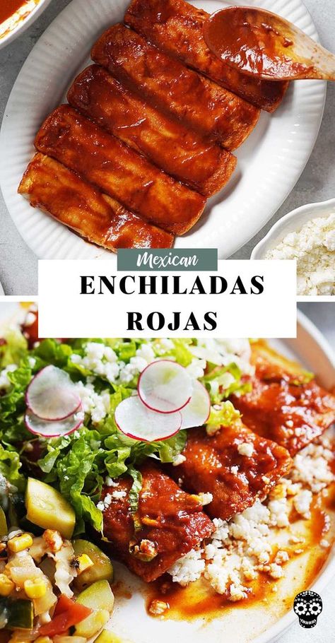 Chicken Enchiladas Crock Pot, Enchiladas Rojas Recipe, Chicken Enchiladas Easy Red Sauce, Red Sauce Chicken Enchiladas, Mexico Food Recipes, Authentic Enchilada Recipe, Chicken Enchiladas Soup, Red Sauce Chicken, Crock Pot Chicken Enchiladas