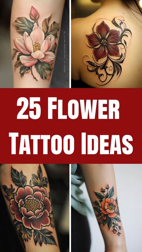 25 various flower tattoo designs on different body parts for inspiration. Cute Nature Tattoos For Women, Floral Color Tattoo Design, Delilah Flower Tattoo, Echinacea Tattoo, Color Flower Tattoo, Small Dainty Tattoos, Daisy Chain Tattoo, Dainty Flower Tattoos, Jasmine Tattoo