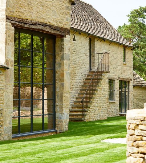 Escape to the country with this quintessentially Cotswolds converted barn | Gentleman's Journal Barn Conversion Exterior, Converted Barn Homes, Barn Conversion Interiors, Escape To The Country, Crittal Windows, Contemporary Barn, Barn Interior, Converted Barn, Barn Renovation