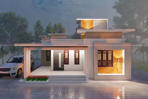 Today we proudly present a Trending one floor home design with stylish exterior view. This house design is quiet varies from other home designs. Lovely single floor house design build with in 1133 square feet at 5 cent land area. Simple House Exterior, Simple House Exterior Design, House Design 3d, Indian House Exterior Design, Single Floor House Design, Modern Bungalow House Design, House Outer Design, Small House Front Design, Small House Elevation