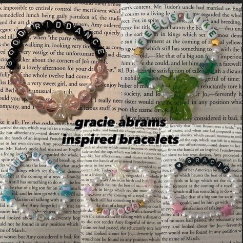 🎀 a gracie abrams themed bracelet and made with stretchy elastic so will all, please leave me a msg if you would like it made bigger or smaller!  perfect for all Gracie fans and to wear and trade at the good riddance or eras tour 🫶🏼 Gracie Abrams Bracelet Idea, Gracie Abrams Friendship Bracelet, Gracie Abrams Bracelet, Bracelet Themes, Tsou Concert, Gracie Concert, Eras Bracelet, Good Riddance Tour, Bracelet Inspo