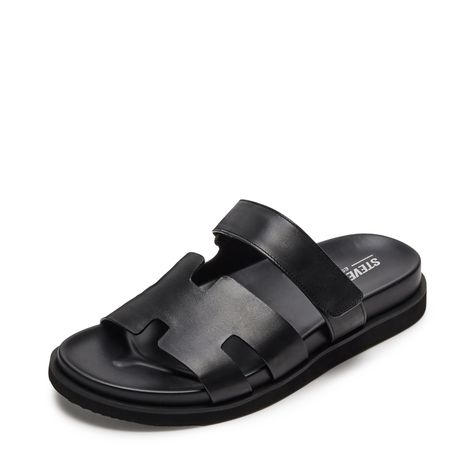 PRICES MAY VARY. Leather upper Fabric lining and Synthetic sock Synthetic outsole Hook & Loop closure with velcro Slip-on construction Best Sandals For Men, Unique Outfit Ideas, H Design, Unique Outfit, Bit Loafers, Mens Leather Sandals, Mens Sandals, Group Chat, Black Sandals