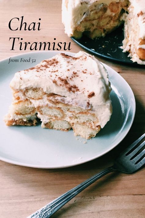 Chai Tiramisu Recipe, Chai Tea Tiramisu, Chai Tea Dessert Recipes, Non Coffee Tiramisu, Tiramisu No Coffee, Chai Tea Desserts, Chai Dessert Recipes, Tiramisu Variations, Terimasu Recipe