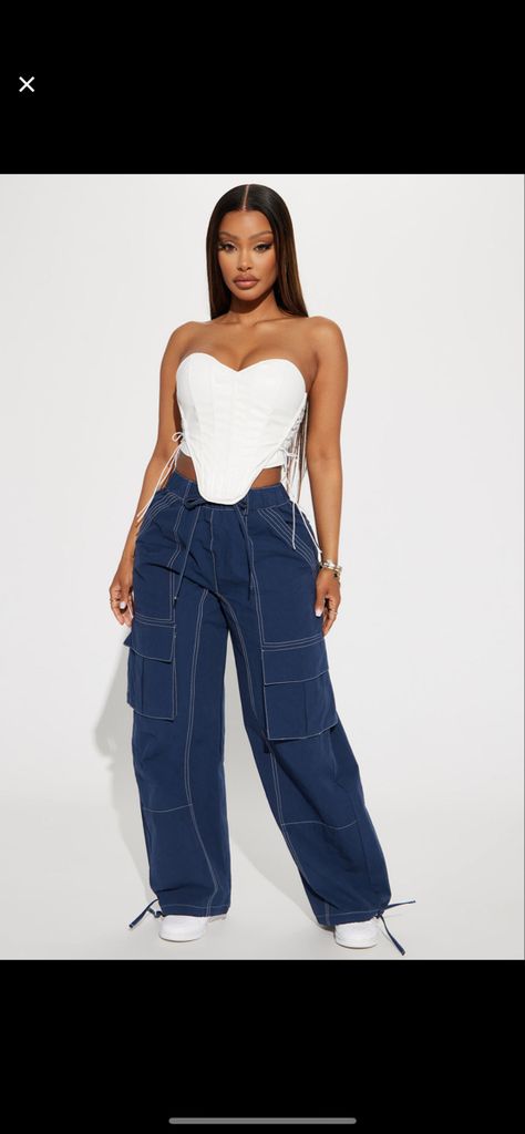 Blue Cargo Pants Outfit, Cargo Pants Outfit Summer, Navy Blue Cargo Pants, Modeling Clothes, Plaid Skirt Set, Yodit Yemane, Blue Cargo Pants, Blue Stuff, Diy Outfits