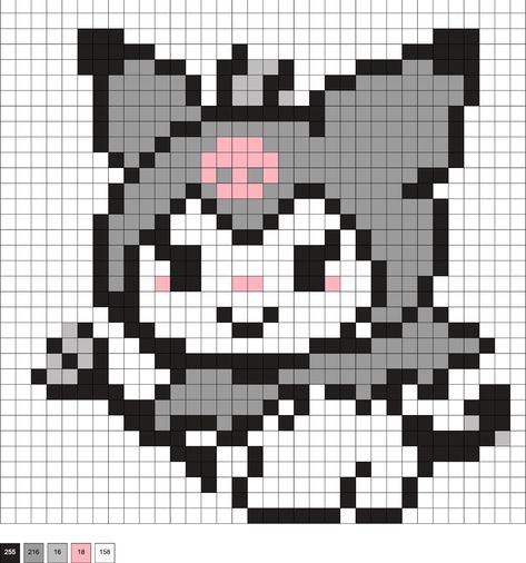 If you like Sanrio, you'll love these Kuromi perler beads! Get over 20 fun and easy patterns for this mischievous yet cute character. Kuromi Bead Pattern, Sanrio Fuse Beads, Kuromi Pixel Art Grid, Kuromi Cross Stitch Pattern, Sanrio Pixel Art Kuromi, Kuromi Perler Beads Pattern, Cute Pixel Art Ideas, Kuromi Cross Stitch, Kuromi Hama Beads