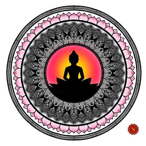 Mandala Art Of Buddha, Yoga Mandala Art, Mataji Sketch, Buddha Mandala Artwork, Mandala Doodle Art, Buddha Mandala Art, Buddha Silhouette, Painted Mirror Art, Buddha Mandala