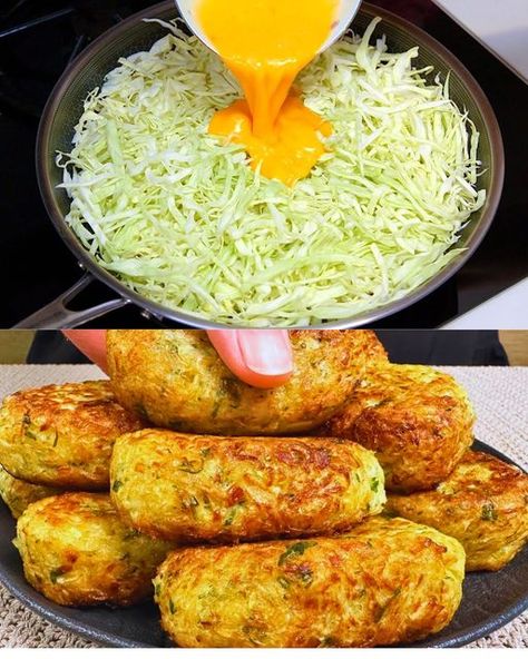 Cabbage With Eggs, Savory Cabbage, Mic Dejun Rapid, Cook Cabbage, Low Calorie Vegetables, Fritters Recipe, Cooked Cabbage, Fritter Recipes, Cabbage Recipes