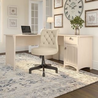 Tufted Office Chair, Credenza Desk, Office Furniture Set, Comfortable Workspace, Office Designs, Desk And Chair Set, Small Home Office, Bush Furniture, L Shaped Desk