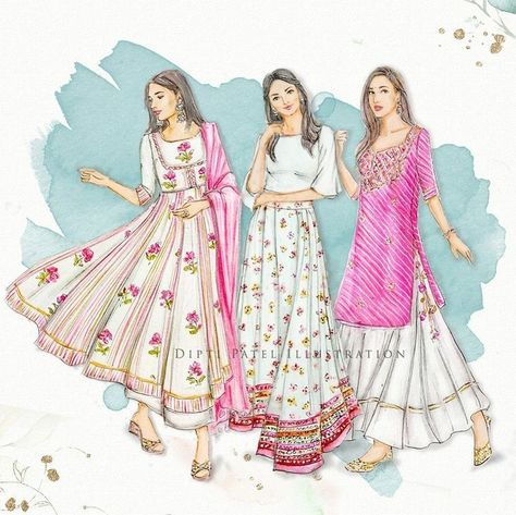 Indian Fashion Sketches, Casual Wear Illustration Sketches, Traditional Wear Illustration, Ethnic Wear Illustration, Formal Dress Designs, Dress Illustration Art, Designing Dress, Yemeni Clothes, Sketch Dress