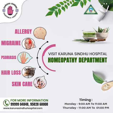 Visit KSH homeopathy Department on Monday (9 am to 11 am) and Thursday (11 am to 1 PM ) for personalised care and natural remedies.🌿🏥 Contact us now! 9999904848 Visit Official Website:https://karunasindhuhospital.com/homeopathy #KSH #Homeopathy #HolisticHealing #HomeopathyCare #NaturalHealing #HealthcareJourney Remedy For Sinus Congestion, Home Remedies For Sinus, Gastrointestinal Disease, Sinus Congestion, Skin Specialist, Skin Clinic, Skin Diseases, Anti Aging Treatments, Homeopathy