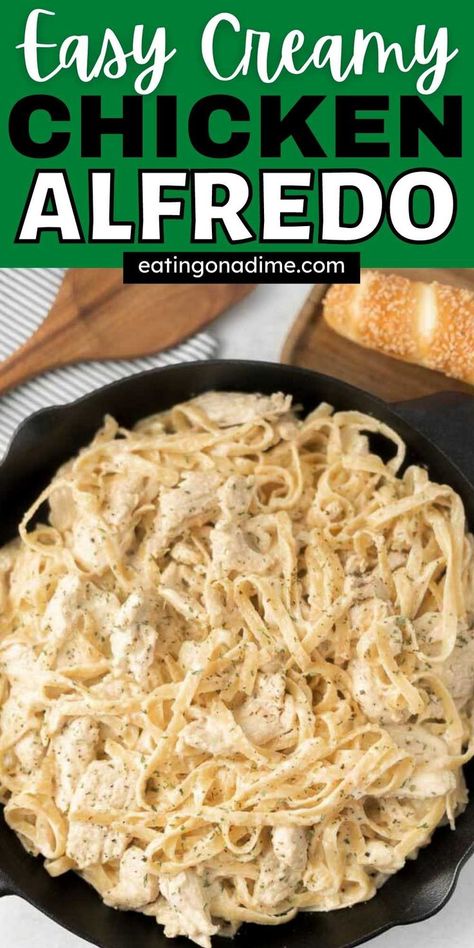 Quick Chicken Alfredo Recipe, Alfredo Pasta Recipes Easy, Chicken Alfredo Dinner, Easy Chicken Alfredo Pasta, Easy Alfredo Recipe, Simple Chicken Alfredo Recipe, Creamy Chicken Alfredo, Easy Creamy Chicken, Creamy Chicken Pasta Recipes