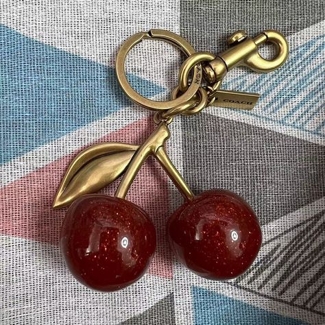 Resin And Brass Meta 3" (L) 5" (H) Charm Key Chain Or Bag Accessories With White Dust Bag And Box,Unused Cherry Purse, Cherry Charm, Green Bay Packers Shirts, Christmas Decor Inspiration, Bag Charms, Red Cherry, Coach Accessories, Purse Accessories, Purse Charms