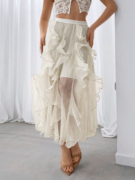 Long White Ruffle Skirt, White Ruffled Skirt, White Ruffle Skirt, Long Chiffon Skirt, Boho Clothes, Wedding Skirt, Overlay Skirt, Langer Rock, Pretty Designs