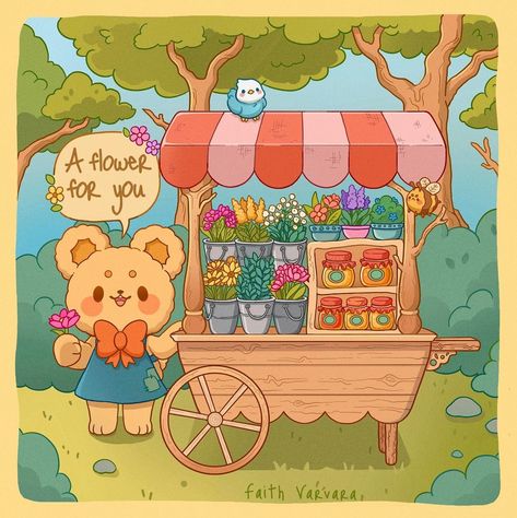 Cute Flower Shop Drawing, Flower Shop Illustration, Faith Varvara, Kawaii Oc, Lofi Aesthetic, Farm Craft, Isometric Art, Kawaii Illustration, Shop Illustration