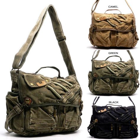 Messenger Bags ❣ Mochila Grunge, European School, Steampunk Bag, Waist Bag Leather, Grunge Fits, Postman Bag, Inside My Bag, Textile Bag, Canvas Messenger Bag